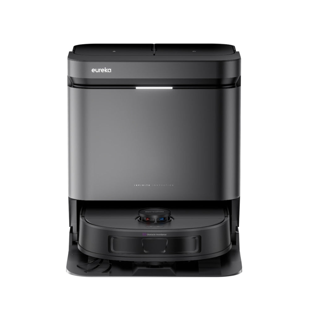 Black Eureka robot vacuum cleaner on a white background